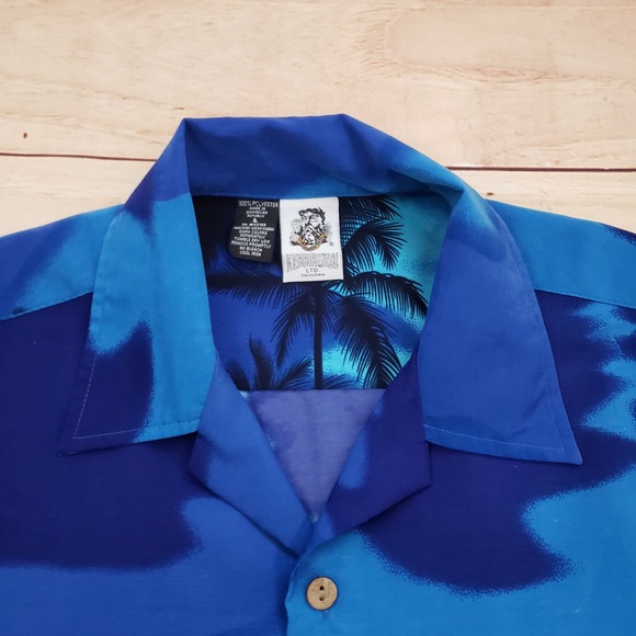 VINTAGE Kennington LTD Hawaiian Shirt Mens Large‎ Blue Palm Tree Beach Vacation - Picture 3 of 8